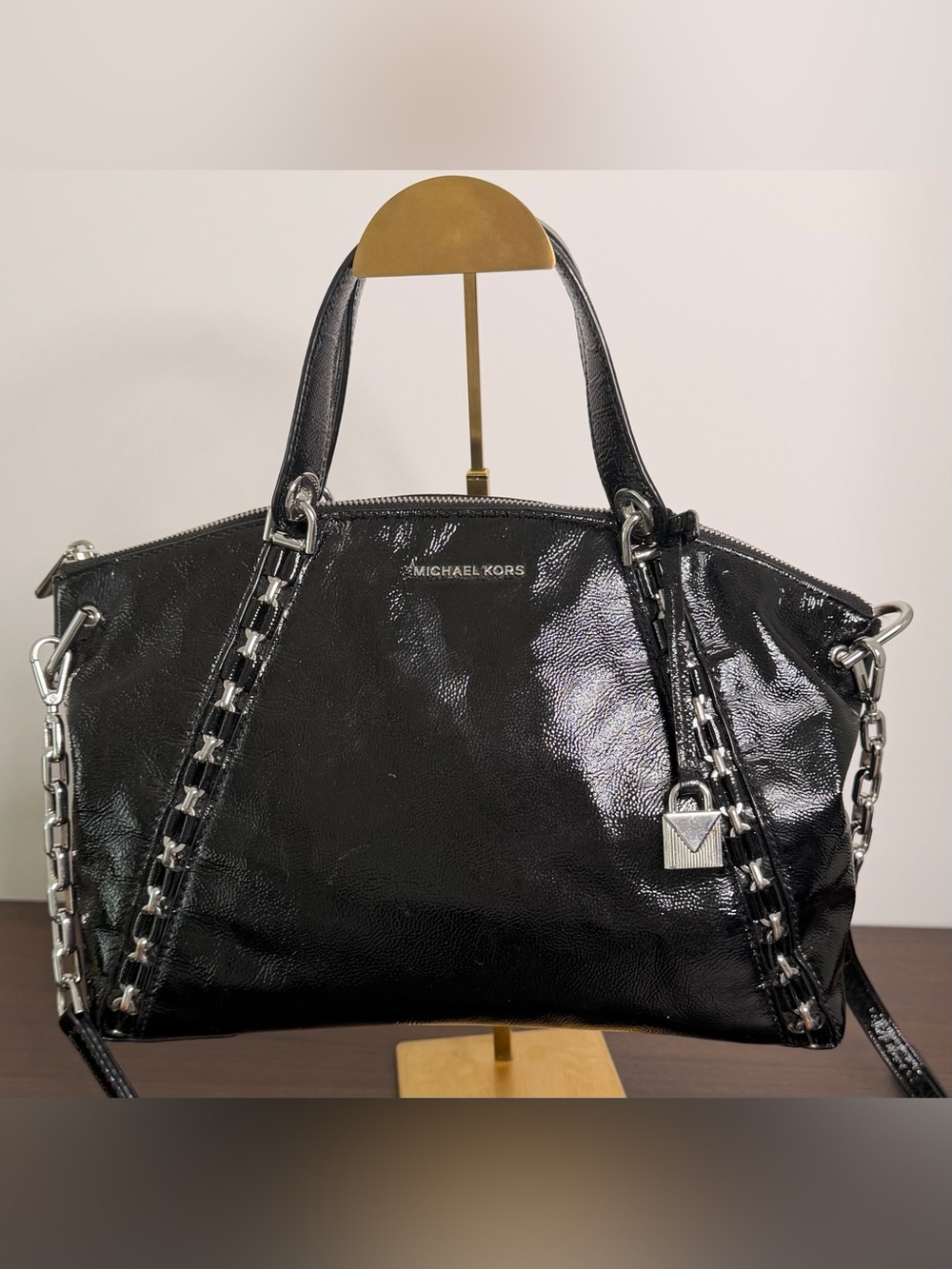 AS IS-Michael Kors Black Patent Leather Satchel Shoulder Bag